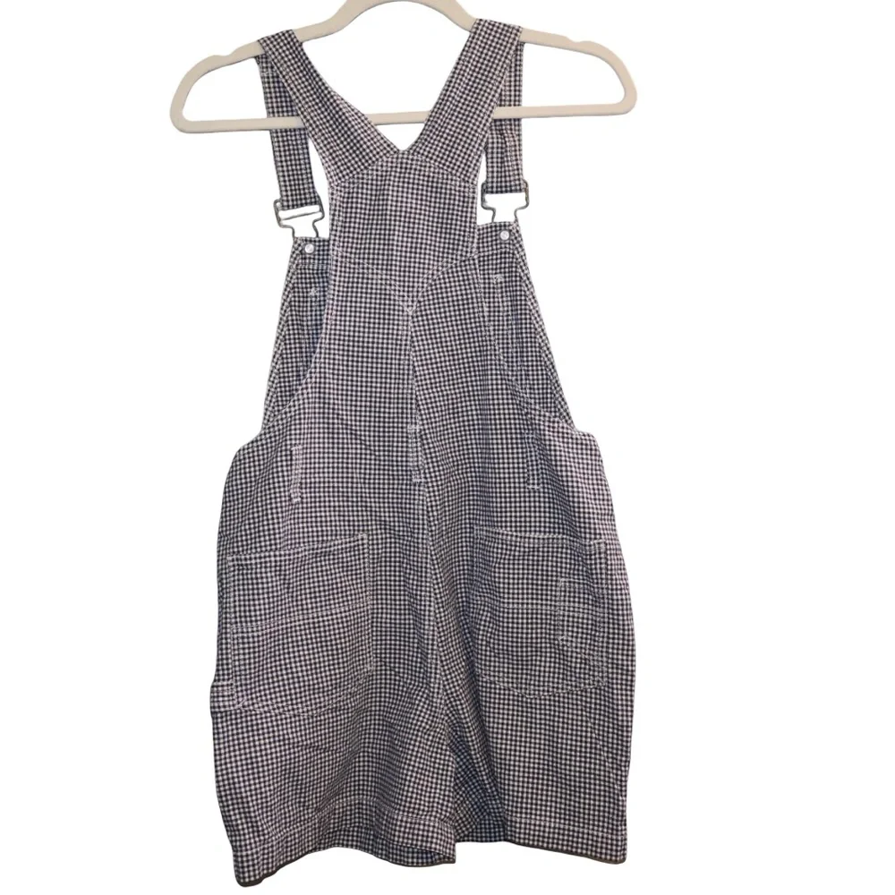 vintage No Boundaries navy & white gingham check short overalls. Juniors small - Picture 2 of 7